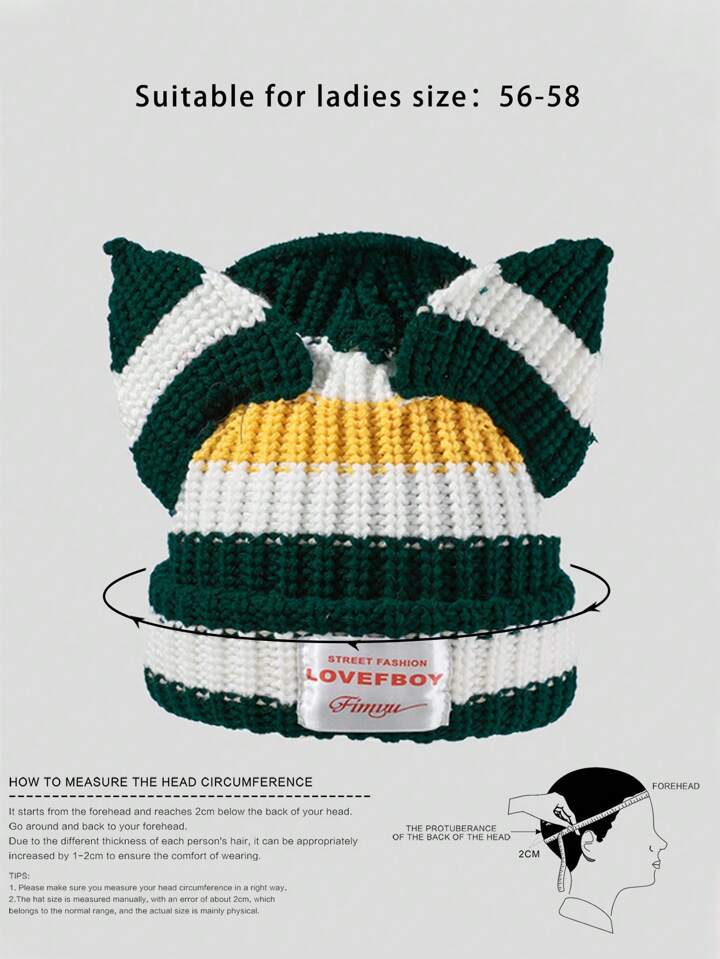 1pc Unisex Y2K Style Striped Knit Beanie Hat, Colorful