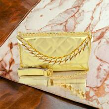 bolsa unissex bordado y corrente de mão - Dourado - Visão 1