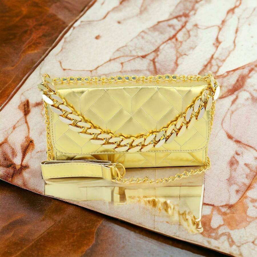 bolsa unissex bordado y corrente de mão - Dourado - Visão 1