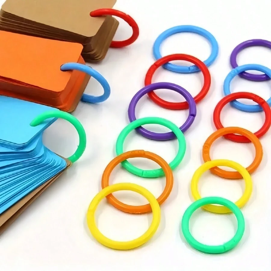 50 piezas de anillos sueltos de plástico de colores surtidos para carpetas de anillas, anillos para tarjetas, útiles escolares y herramientas de lectura, de vuelta al colegio - Multicolor - Ver 1