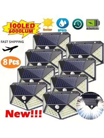 1/2/4/6/8 件 100LED 太阳能户外灯、太阳能壁灯、太阳能小夜灯、花园灯、车库灯、1200 锂离子电池、防水 ABS 材料、户外壁灯黑色静电人体感应 3 种功能，适用于万圣节装饰/圣诞节装饰/感恩节装饰/房间装饰/家居装饰/户外装饰/墙壁装饰/庭院装饰