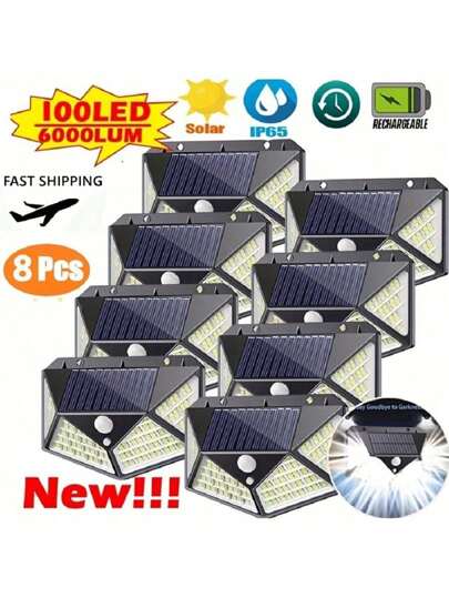 1/2/4/6/8pcs 100LED Solar Outdoor Light, Solar Wall Light, Solar Night Light, Garden Light, Garage Lighting, 1200 Lithium-Ion Battery, Waterproof ABS Material, Outdoor Wall Light Black Electrostatic Human Body Sensing 3 Functions,Suitable For Halloween Decor/ Christmas Decor/ Thanksgiving Decor/ Room Decor/ Home Decor/ Outdoor Decor/ Wall Decor/ Patio Decor