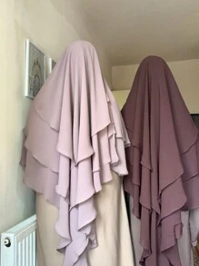 1pc Women Solid Color 3-Layer Hijab, Loose Prayer Headscarf, Comfortable Islamic Veil Suitable For Robe Outfit, Versatile For Daily Wear - Three-layer Headscarf - View 2