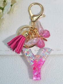 1pc English Letter Key Chain, European And American Style Charm Keychain With Butterfly Tassel Pendant Gift Souvenir Car Accessories Bag Charm School Cute Goth Y2k