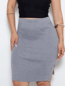 Saia Midi Feminina Tricot Com Fenda Lateral Otimo Caimento