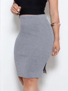 Saia Midi Feminina Tricot Com Fenda Lateral Otimo Caimento