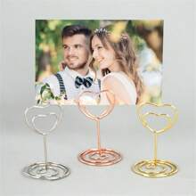 10/20Pcs Metal Place Card Holders Round Heart Shape Photo Clip Stands Wedding Table Number Name Sign Stand Wedding Birthday Party Home Decoration