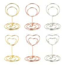 10/20Pcs Metal Place Card Holders Round Heart Shape Photo Clip Stands Wedding Table Number Name Sign Stand Wedding Birthday Party Home Decoration