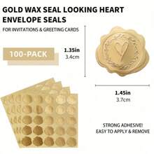 100 个金色浮雕蜡封心形信封封口适用于婚礼请柬/贺卡/派对礼品自粘式 - 多色 - 查看 7
