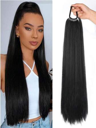 合成馬尾辮造型假髮，黑色、金色、棕色橡皮筋辮馬尾，女性髮型配件