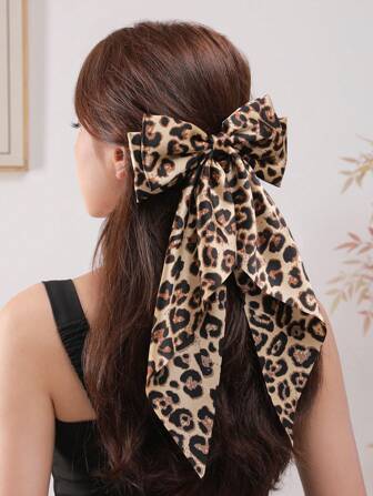 1 件缎面豹纹蝴蝶结装饰夹，日常佩戴发饰情人节情人节，发夹，发夹爪夹，学校用品，优雅，学院，蝴蝶结，可爱