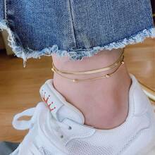 316L Stainless Steel Gold Plated Double Layer Anklet, Women Girls New Waterproof Jewelry Gift Party - Multicolor - View 2