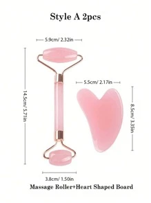 Facial Beauty Massage Tool Set, With Roller Massager And Scraping Gua Plate, For Body And Back, Pink/White Optional