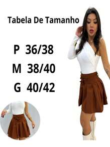 Short Saia Feminino Rodada Plissada Com Zíper Do Lado