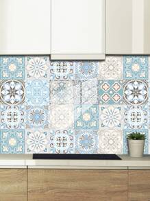 10 pièces Autocollant mural imitation carreau céramique imprimé de motif floral en PVC, papier peint autocollant en mosaïque DIY, décoration murale imperméable anti-saleté pour la cuisine, la salle de bain et le salon