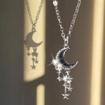 哥特式蝙蝠项链，镀银相框女巫水晶项链