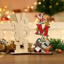 1pc Faceless Wooden Christmas Decor, Colorful Painted Vertical Lettering Tabletop Decoration - Multicolor - View 5
