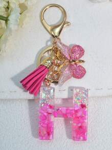 1pc English Letter Key Chain, European And American Style Charm Keychain With Butterfly Tassel Pendant Gift Souvenir Car Accessories Bag Charm School Cute Goth Y2k