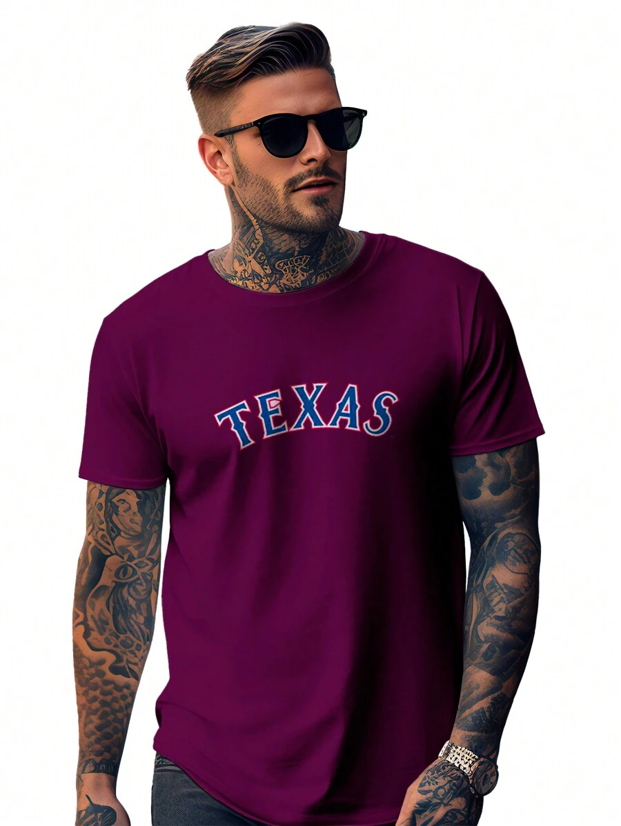 Men's Country Texas T-Shirt Agro Cowboy Shirt 100% Cotton - Màu tím - Xem 1