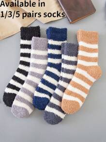 1/3/5 Đôi Tất cổ cao cổ bằng vải nỉ san hô ấm áp không rụng màu ngẫu nhiên cho nữ mùa đông - Nhiều màu - Xem 1