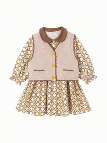 mini bala طقم قطعتين سترة مافروكة للبنات - أصفر - مشاهدة 4