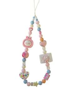Cordón para teléfono hecho a mano con cuentas y diseño de conejo rosa, suave y encantador, como regalo anti-pérdida para cámara, para madre, familia, amigos, cumpleaños, festividades