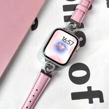 Creative Ocean Heart-Shaped Splicing Strap Design, Compatible With Apple Watch 9/8/7/6/5/4/3/2/S/Uitra High-End Leather Double Heart Strap, Adjustable Size 38/40/41/42/44/45/49mm, Fashionable Upgrade Leather Replacement Strap, Wristband