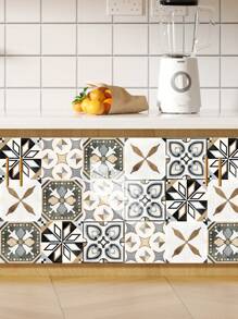 10 pièces Autocollant mural imitation carreau céramique imprimé de motif floral en PVC, papier peint autocollant en mosaïque DIY, décoration murale imperméable anti-saleté pour la cuisine, la salle de bain et le salon