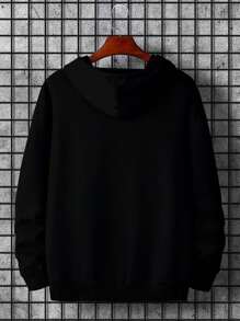 加大码男士夹克，休闲百搭拉链连帽夹克，带抽绳和口袋，春秋季款 - 黑色 - 查看 3