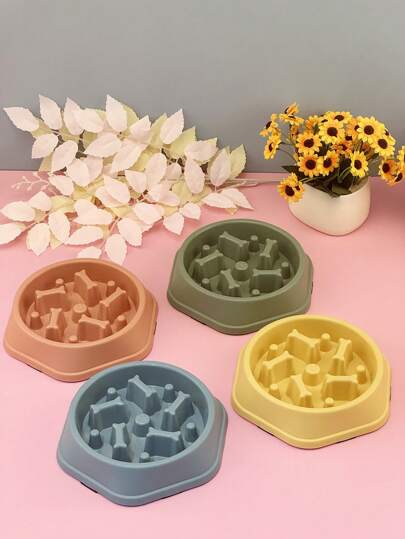 Slow Feeder Dog Bowl, Anti-Gulping Pet Food And Water Dish With Bone Shaped Design