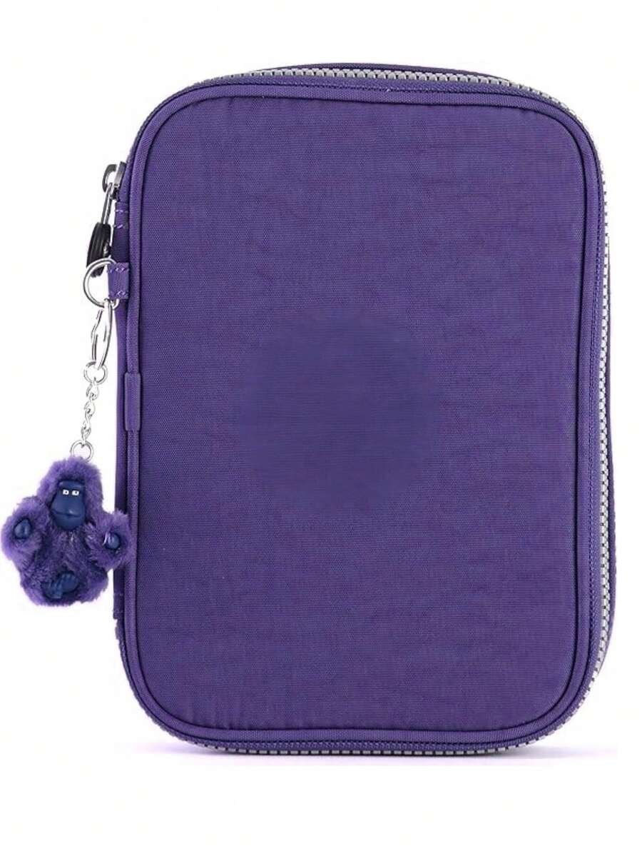 Metal Monkey Pencil Case With Keychain, Briefcase For Pens, Markers, Pencils, 3 Compartments - Purple - View 1
