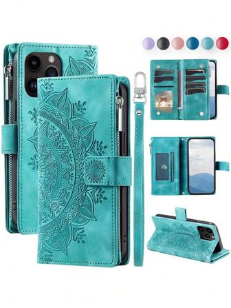 AWQUER Lanyard Flip PU Leather Case Compatible With Iphone 16 15 14 13 12 Mini 11 Pro X XS Max XR 8 7 6 Plus SE 5G 2022 2020,Zipper Mobile Phone Bag Compatible With Galaxy S24 S23 S22 S21 FE Plus Ultra A55 A35 A25 A15 A05 S A54 A34 A24 A14 A73 A53 A33 A23 A13 A72 A52 A52S 4G 5G With Wrist Strap,Wallet Phone Case For Pixel 8A 8 7 6 Pro 7A 6A Credit Card Slot Holder Kickstand Cover