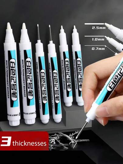 1/2/3入組白色記號筆，防水，快干，不褪色（三種尺寸），適用於各種DIY需求，適用於DIY、繪畫、玻璃、皮革、木材、金屬、石材、輪胎等表面標記