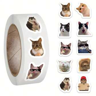 500pcs/Set Cat Expression Scrapbooking Stickers For Journal Envelope Seal Decoration, Cup Stickers, Envelope Stickers, Holiday Party Gift Box Stickers, Packaging Bag Decorative Stickers