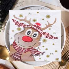 AFYPRTY 20 unidades/saco guardanapos de rena de natal desenho animado alce padrão guardanapos 6,5 polegadas 2 camadas papel de polpa de madeira nativa adequado para decoração de festa de natal restaurante cozinha suprimentos, natal - Multicolorido - Ver 7