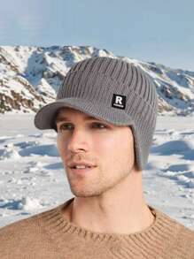 1pc Winter Knit Beanie Hat, Korean Style Men's Warm Ear Protection Visor Baseball Cap Fall Outfit - A - View 4