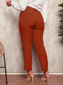 Plus Size Tailored Pants With High Waist - Burnt Orange - View 2