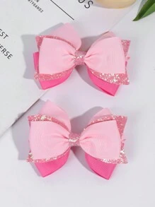 2个粉色系发夹，闪亮亮片蝴蝶结鳄鱼夹，燕尾双层粉色罗缎蝴蝶结发夹，可爱甜美蝴蝶结发卡，女士时尚发饰，情人节礼物，发夹爪夹，学习用品，情人节配饰，头部配饰，发卡 - 粉紅彩色 - 查看 3