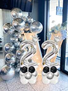 19 piezas Columnas de globos con número de 40 pulgadas en plata, incluye globos con números de 40 pulgadas, globos con corona y globos de látex blanco-negro-plata, globos decorativos de cumpleaños en plata para eventos de celebración como cumpleaños, graduación, aniversario, baby shower, sesión fotográfica - Multicolor - Ver 5