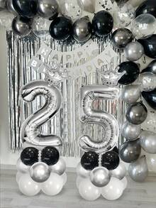 19 piezas Columnas de globos con número de 40 pulgadas en plata, incluye globos con números de 40 pulgadas, globos con corona y globos de látex blanco-negro-plata, globos decorativos de cumpleaños en plata para eventos de celebración como cumpleaños, graduación, aniversario, baby shower, sesión fotográfica - Multicolor - Ver 6