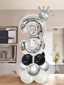 19 piezas Columnas de globos con número de 40 pulgadas en plata, incluye globos con números de 40 pulgadas, globos con corona y globos de látex blanco-negro-plata, globos decorativos de cumpleaños en plata para eventos de celebración como cumpleaños, graduación, aniversario, baby shower, sesión fotográfica - Multicolor - Ver 3