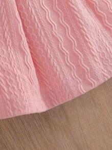 3 件装女婴时尚纹理面料短外套，翻领，基本款吊带背心和不对称褶裙，带装饰纽扣，秋冬 - 粉色 - 查看 6