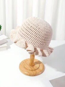 1pc New Green Bohemian Hollow Pleated Handmade Crochet Bucket Hat, Suitable For Holidays And Daily Outfit