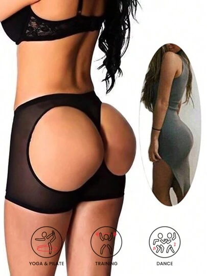 1pc Sexy Sheer Butt Lifting Shorts [Small Size, Tight Fit. If You Want A Looser Fit, Please Purchase 1-2 Sizes Up], Breathable Sports Shapewear Pants, Booty Enhancing Briefs, Women Cheeky Leggings Black Spring