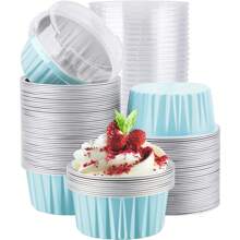 10/50/100pcs Disposable Ramekins (5oz/150ml) Mini Aluminum Foil Baking Cups With Lids Creme Brulee Cupcake Liners, Desert Cheesecake Pans Flan Molds Tin Cups Containers For Party Favor Birthday - Multicolor - View 16
