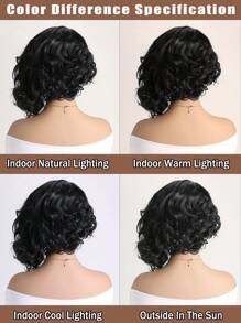 14英寸合成纖維女性時尚自然長卷黑色假髮與側邊瀏海，適合日常穿著 - 黑色 - 查看 7