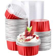 10/50/100pcs Disposable Ramekins (5oz/150ml) Mini Aluminum Foil Baking Cups With Lids Creme Brulee Cupcake Liners, Desert Cheesecake Pans Flan Molds Tin Cups Containers For Party Favor Birthday - Multicolor - View 17