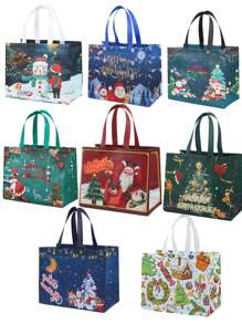 6/8 件圣诞礼品袋可重复使用无纺布袋手提包可折叠印刷和铝箔装饰，各种尺寸适用于圣诞节派对礼物、圣诞节 - 西瓜粉 - 查看 12