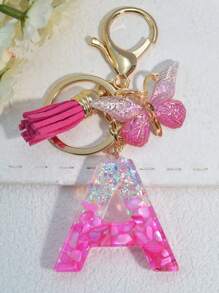 1pc English Letter Key Chain, European And American Style Charm Keychain With Butterfly Tassel Pendant Gift Souvenir Car Accessories Bag Charm School Cute Goth Y2k