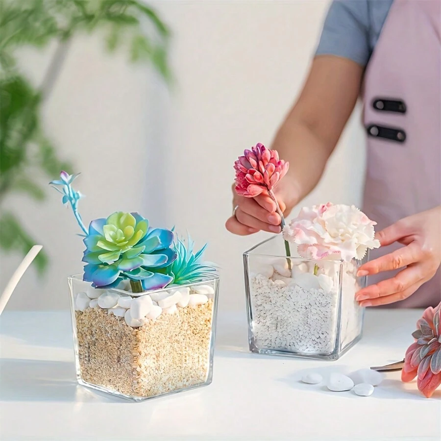 1/3/6/8/10 Pcs Elegant Square Acrylic Flower Vases - Sturdy And Transparent Acrylic Vases, Ideal For Weddings And Formal Events, Perfect As Clear Floral Vases For Wedding Decorations, Great For Floral Arranging And Garden Parties Gifts Birthday Graduation Home Decor Room Decor Glass Vase